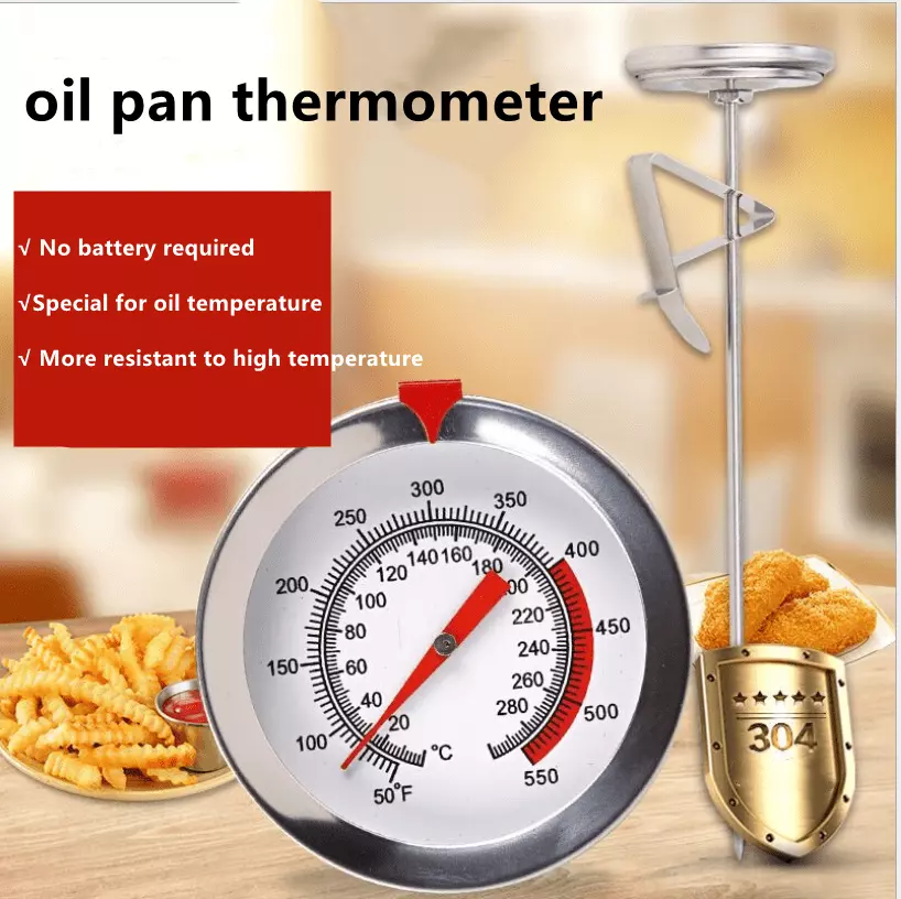 Frying Oil Fryer Fries Fried Chicken Wings BBQ Grill Thermometer Stainless Steel Dial Thermometer