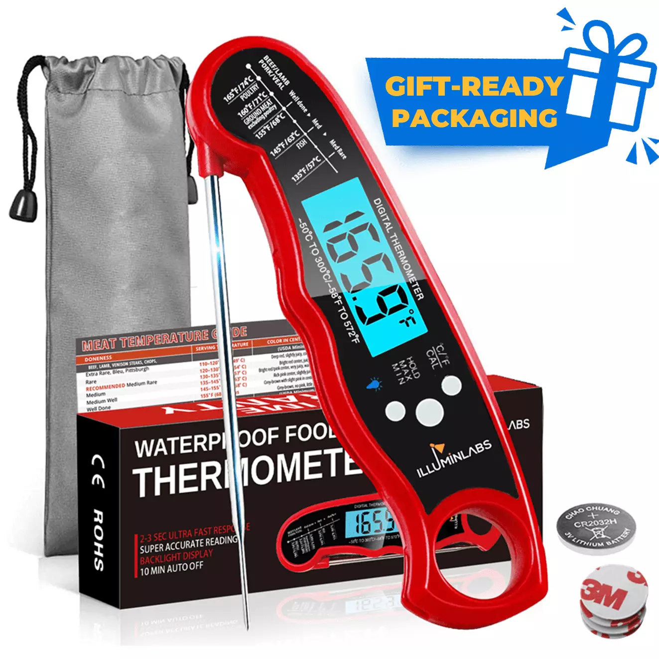 Illuminlabs Meat Thermometer Instant Read Digital Food Thermometer Cooking Candy Oven Grill and Deep Fry Accurate and Wide...