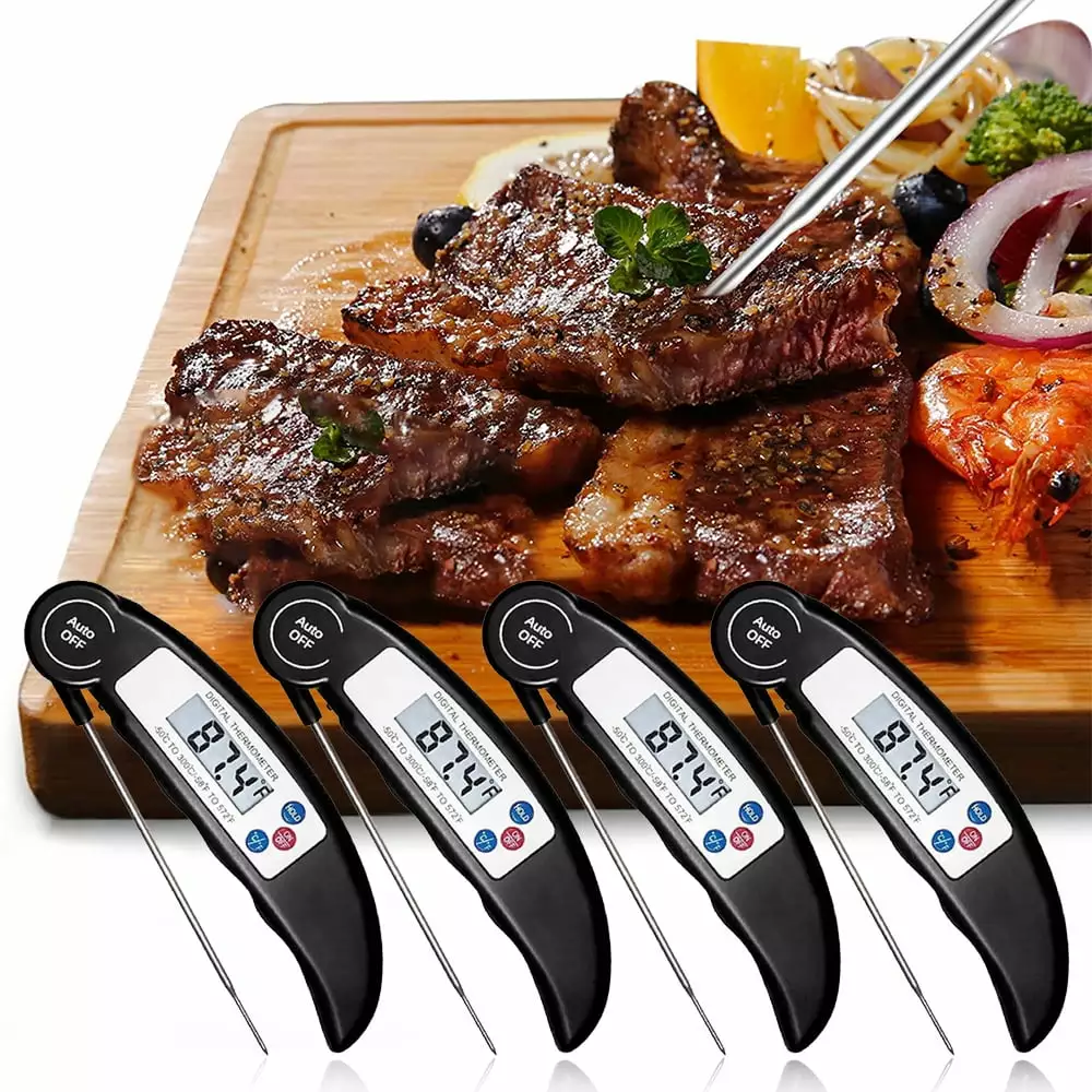 Homechum 4Pcs Digital Instant Read Meat Thermometer Folding Probe Backlight Cooking BBQ Grill Candy Beef Size