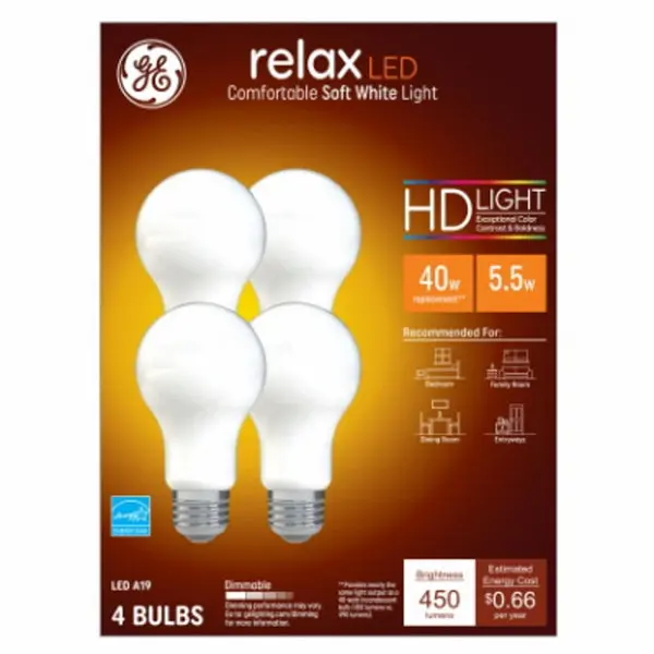 GE 93129437 HD LED Light Bulbs 5.5 Watts Soft White Dimmable Bulbs Home Lighting