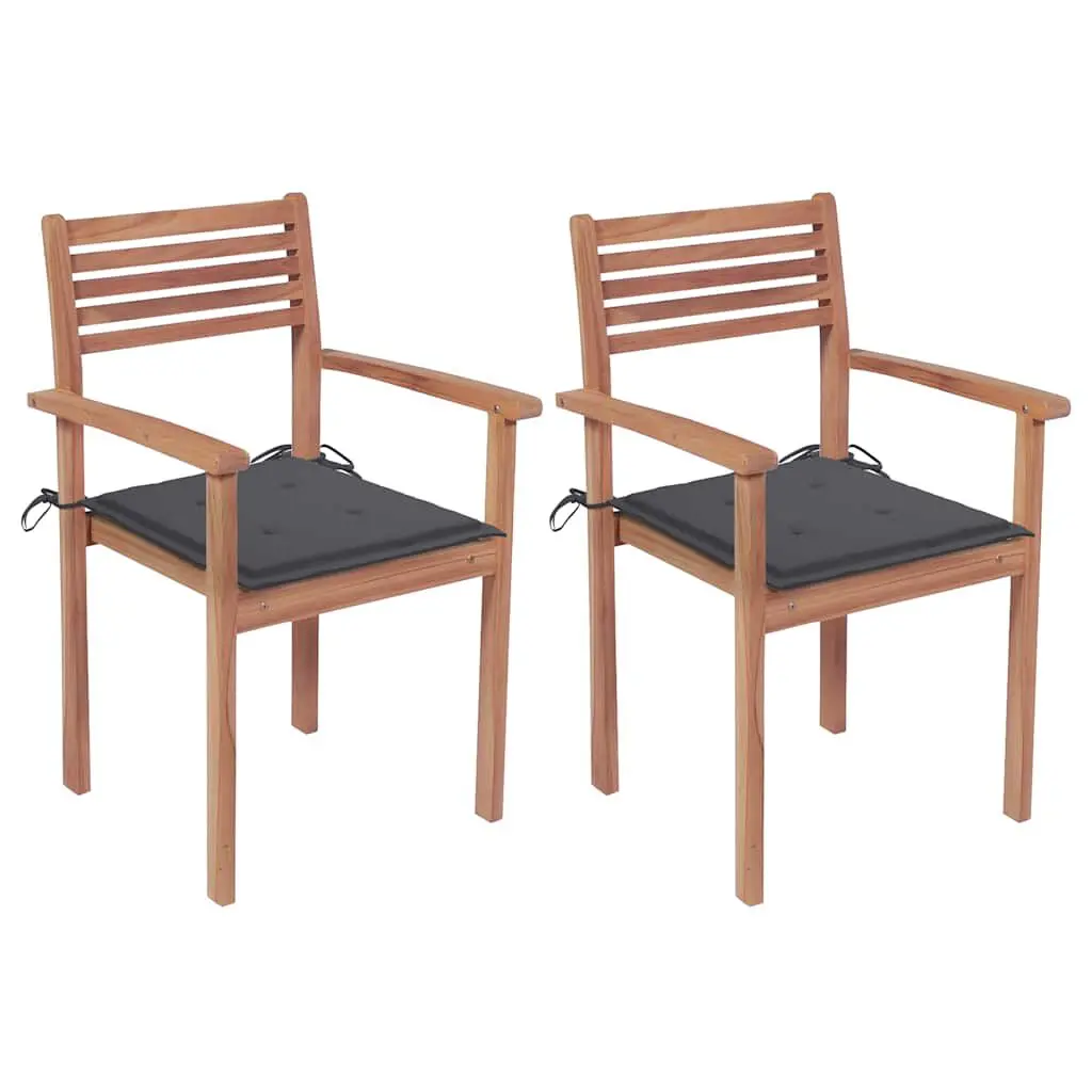 2-Piece Patio Chairs Anthracite Cushions Solid Teak Wood Outdoor Seating