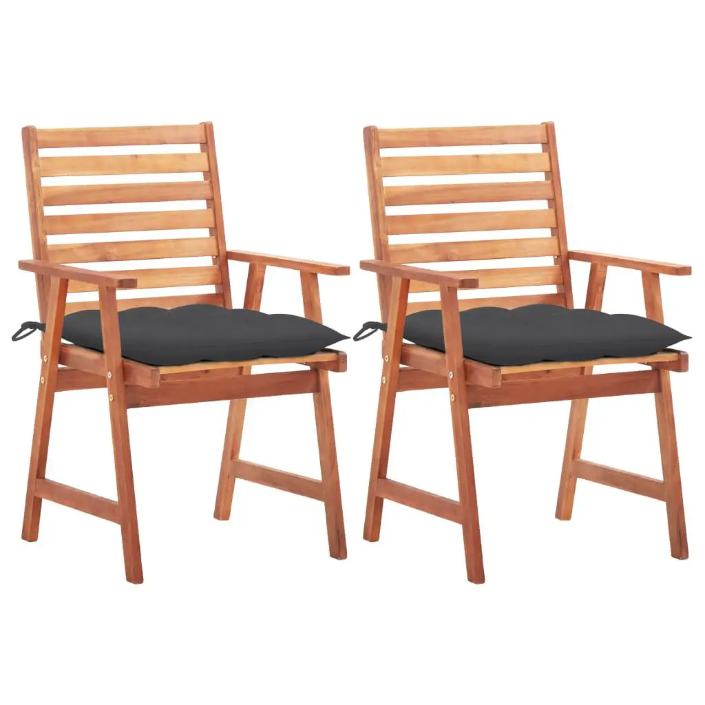 2-Piece Patio Dining Chairs Cushions Solid Acacia Wood Outdoor Seating