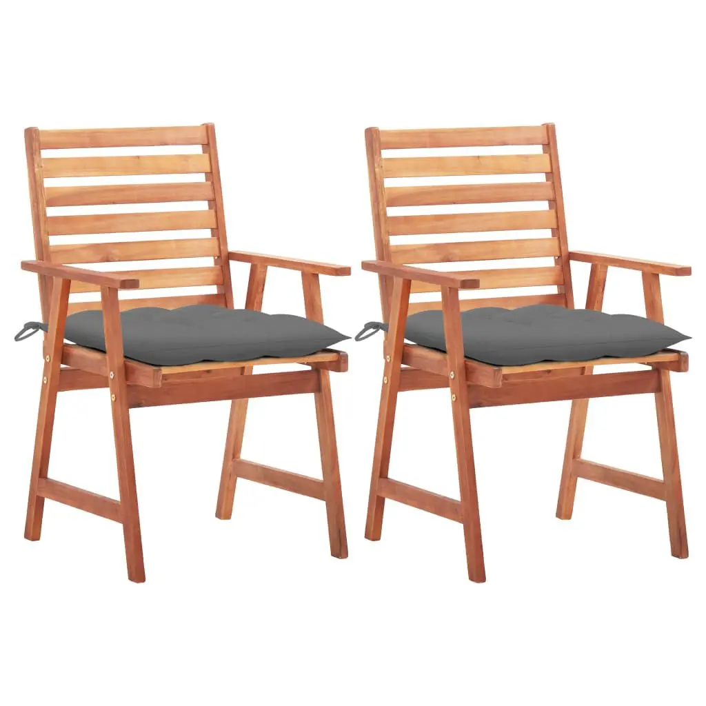 2-Piece Patio Dining Chairs Cushions Solid Acacia Wood Outdoor Seating