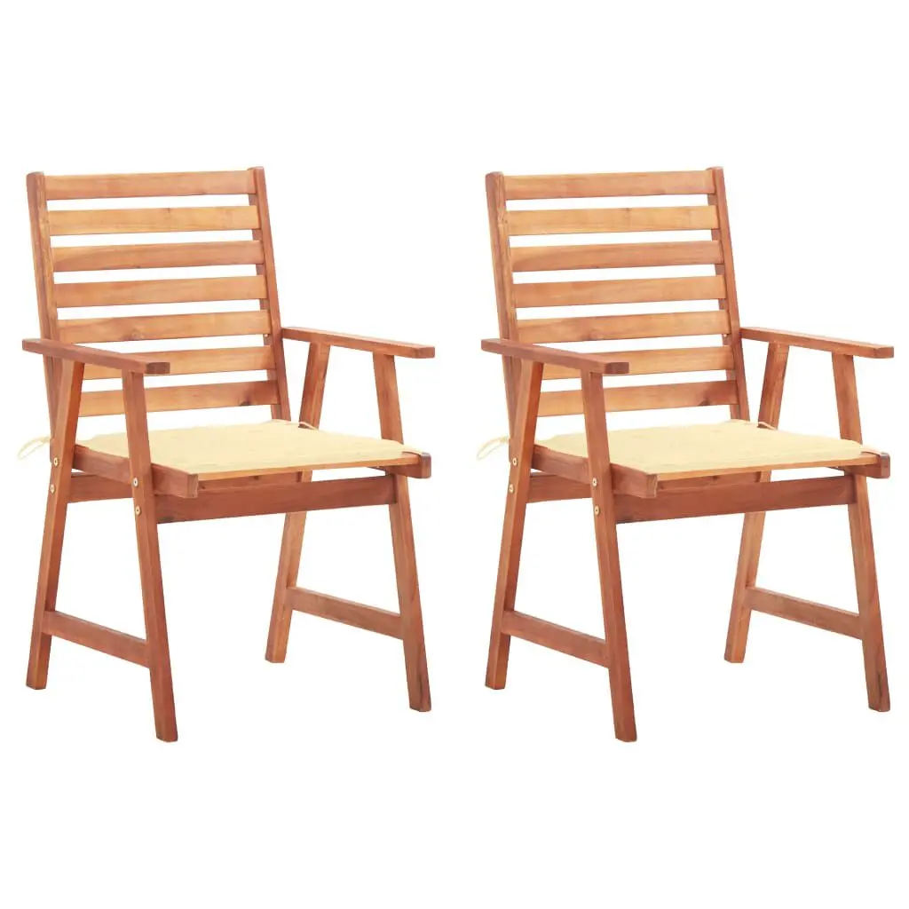 2-Piece Patio Dining Chairs Cushions Solid Acacia Wood Outdoor Seating