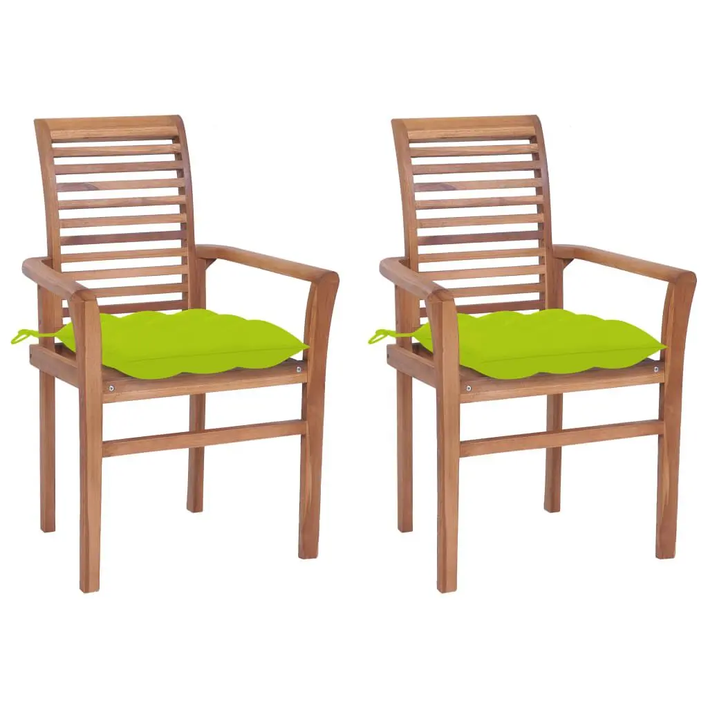 2-Piece Solid Teak Wood Dining Chairs Bright Green Cushions