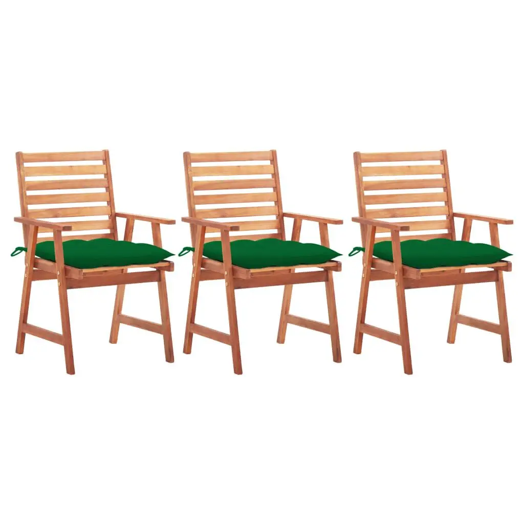 3-Piece Patio Dining Chairs Cushions Solid Acacia Wood Garden Furniture