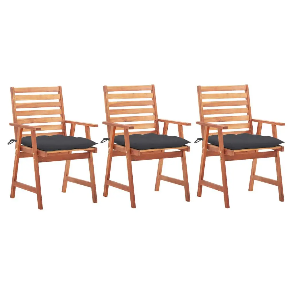 3-Piece Patio Dining Chairs Cushions Solid Acacia Wood Outdoor Furniture Set