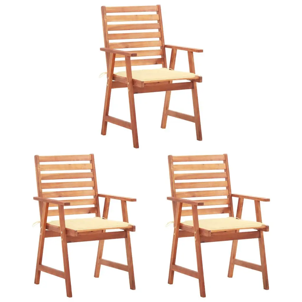 3-Piece Patio Dining Chairs Cushions Solid Acacia Wood Outdoor Furniture Set