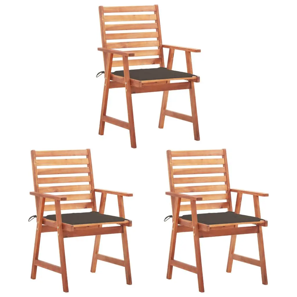 3-Piece Solid Acacia Wood Patio Dining Chairs Cushions