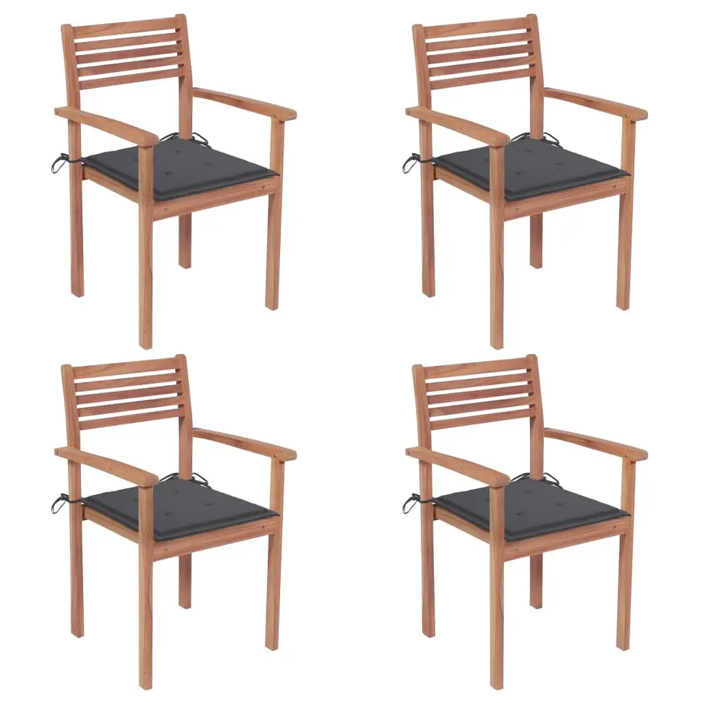 4-Piece Patio Chairs Anthracite Cushions Solid Teak Wood Outdoor Dining Set