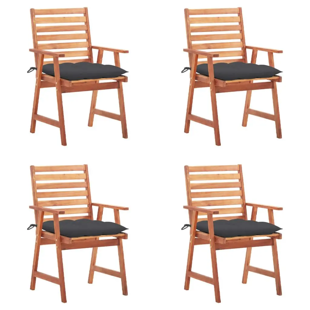 4-Piece Patio Dining Chairs Cushions Solid Acacia Wood Outdoor Dining Collection