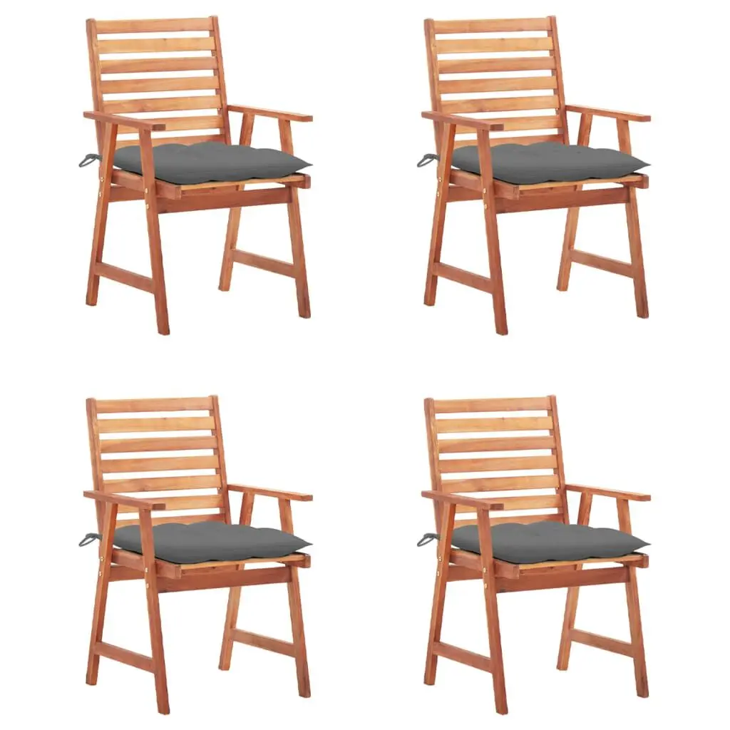 4-Piece Patio Dining Chairs Cushions Solid Acacia Wood Outdoor Seating Set