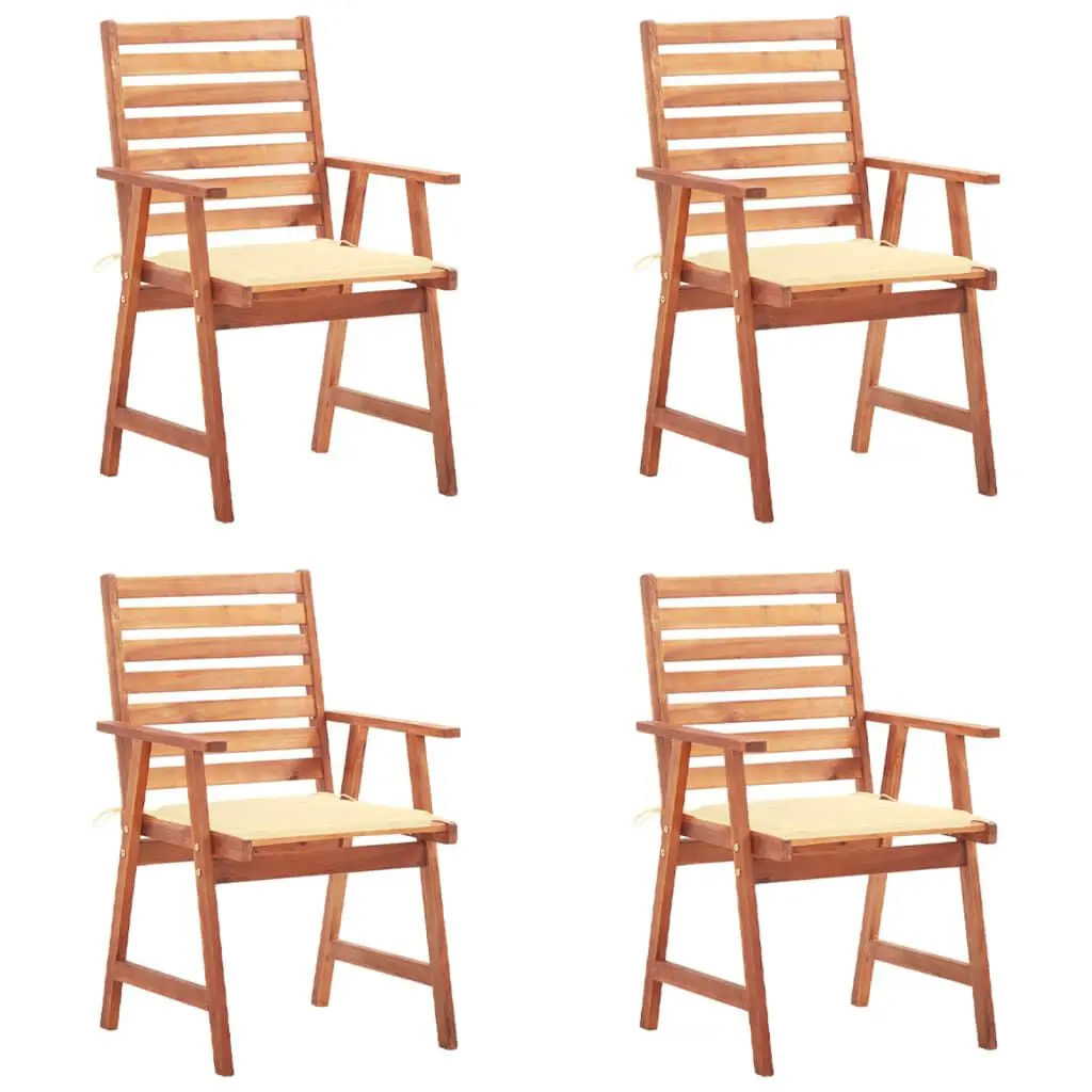 4-Piece Patio Dining Chairs Cushions Solid Acacia Wood Outdoor Seating Set