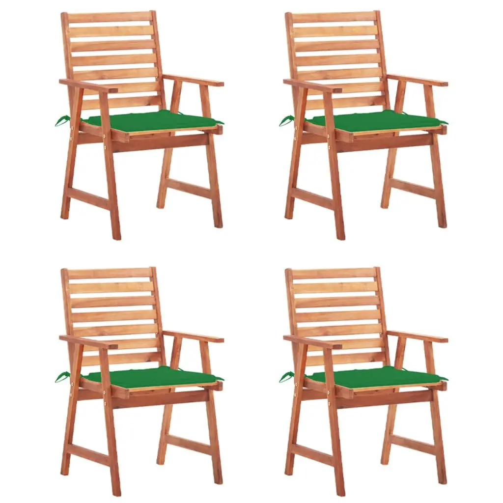 4-Piece Patio Dining Chairs Cushions Solid Acacia Wood Outdoor Furniture