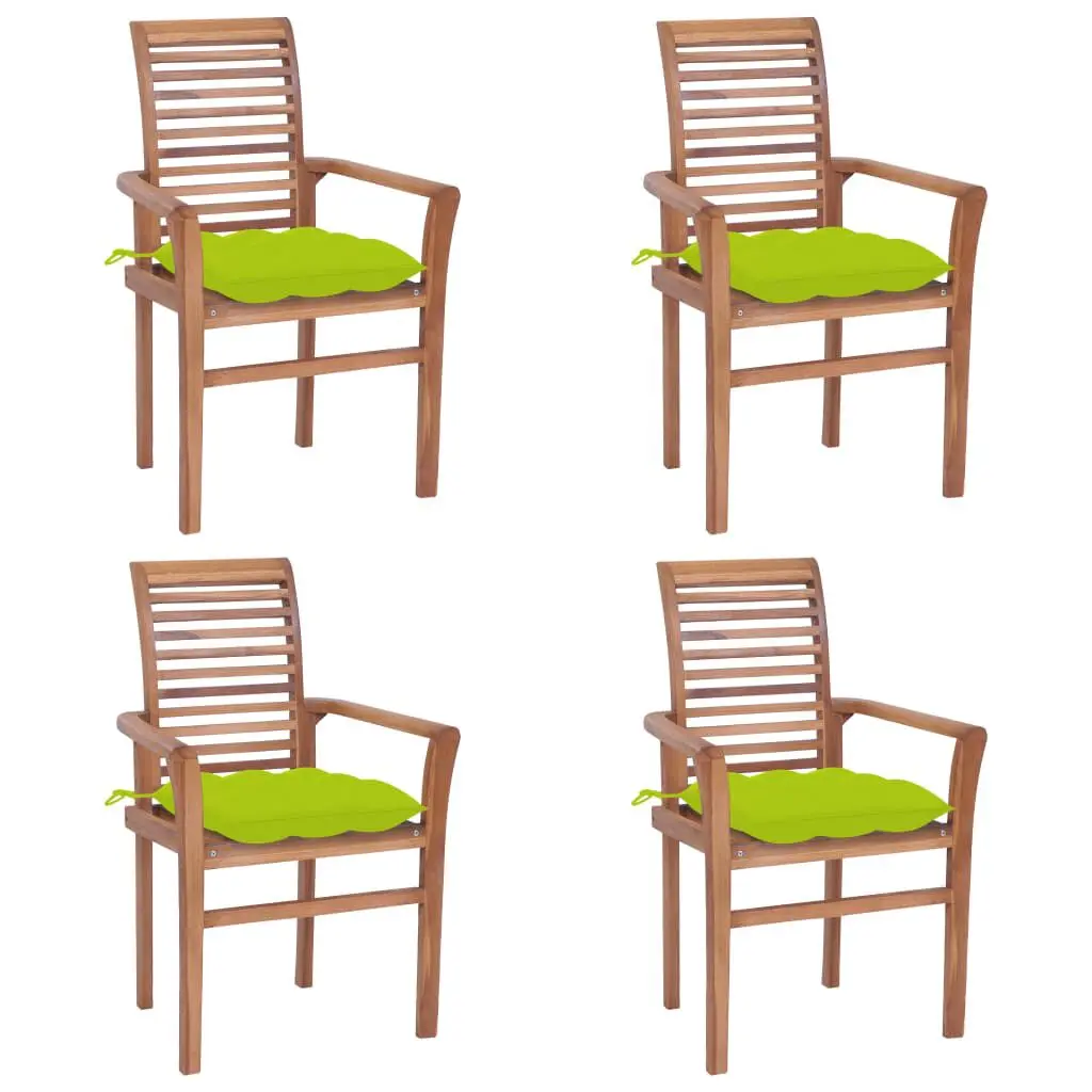 4-Piece Solid Teak Wood Dining Chairs Bright Green Cushions