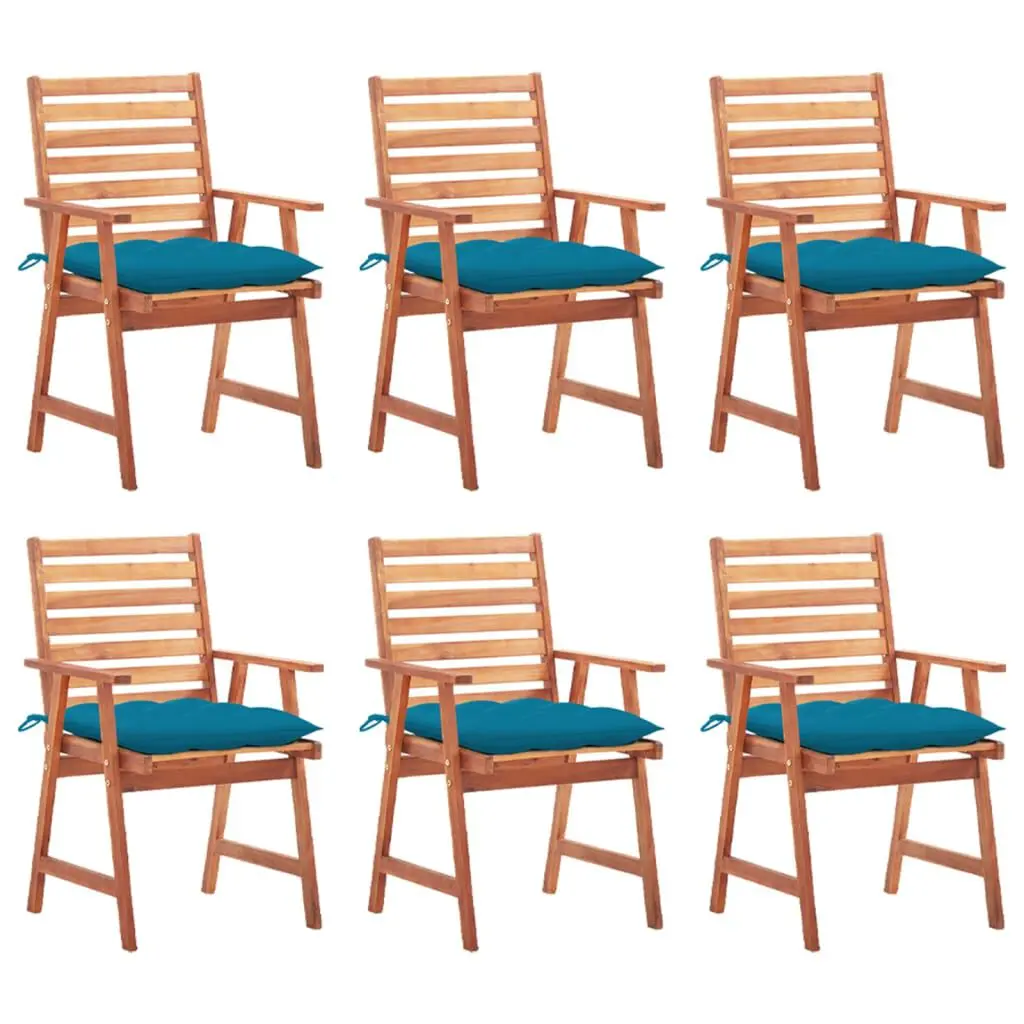 6-Piece Patio Dining Chairs Cushions Solid Acacia Wood Backyard Set