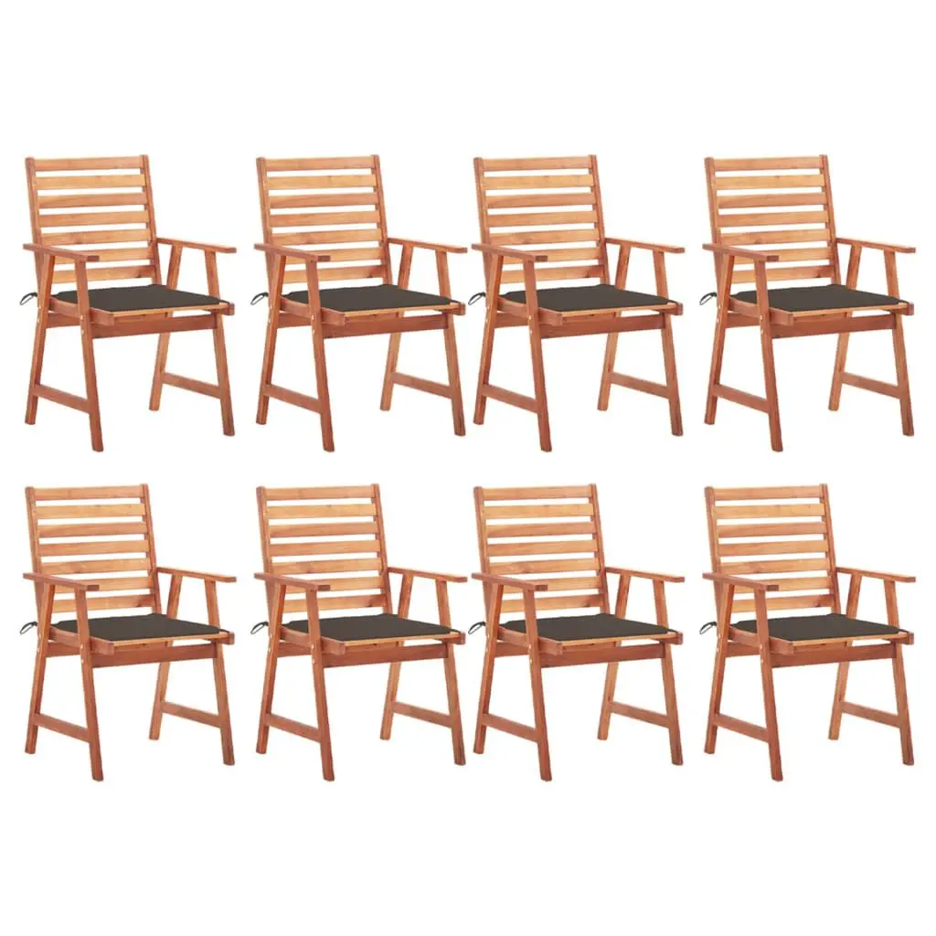 8-Piece Solid Acacia Wood Patio Dining Chairs Cushions