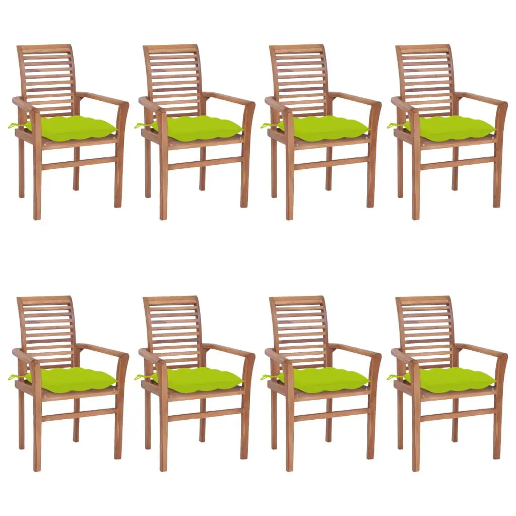 8-Piece Solid Teak Wood Dining Chairs Bright Green Cushions