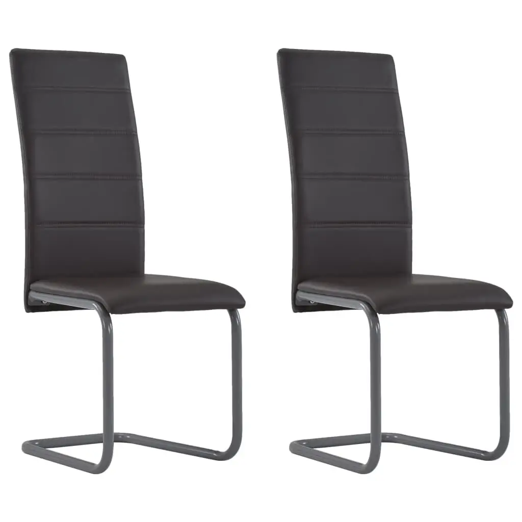 Cantilever Dining Chairs 2 Pieces Brown Faux Leather Modern Kitchen Chairs