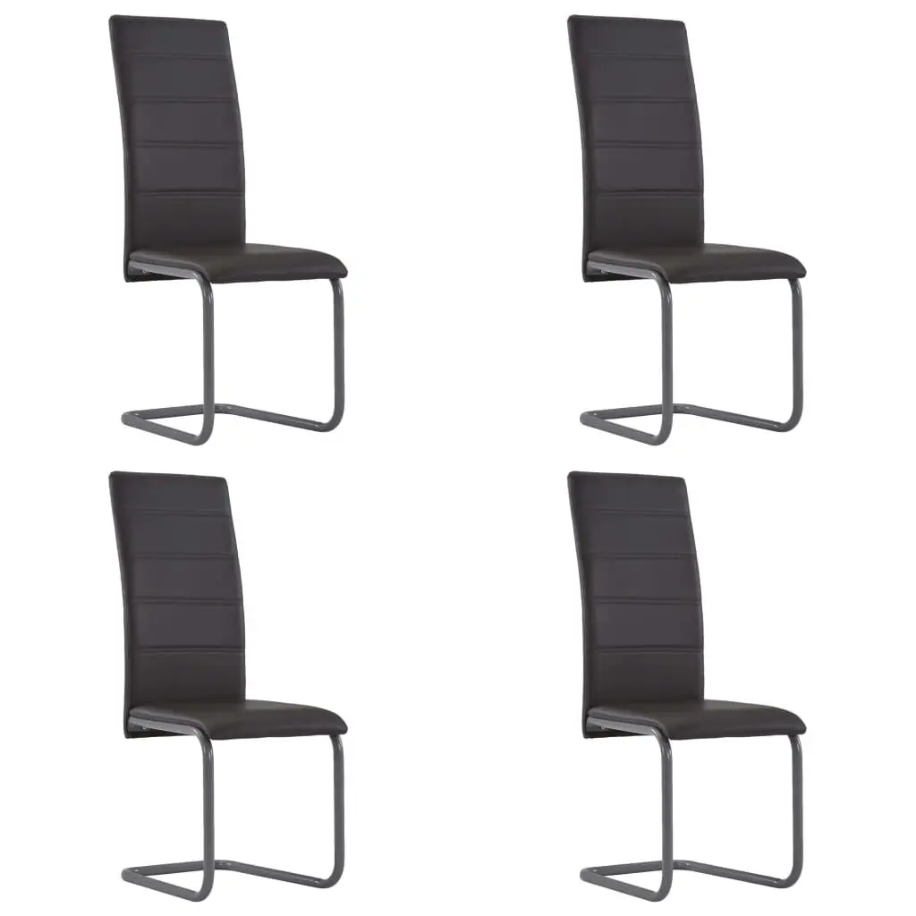 Cantilever Dining Chairs 4 Pieces Brown Faux Leather Contemporary Seating