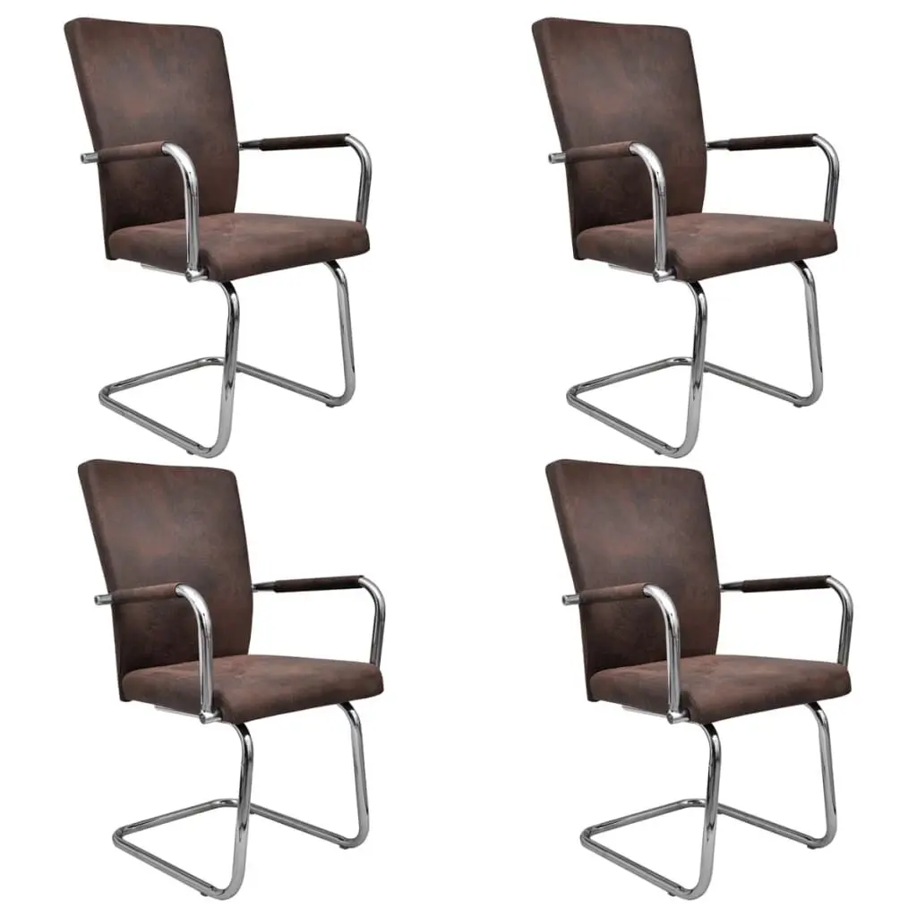 Cantilever Dining Chairs 4 Pieces Brown Faux Suede Leather Modern Chairs