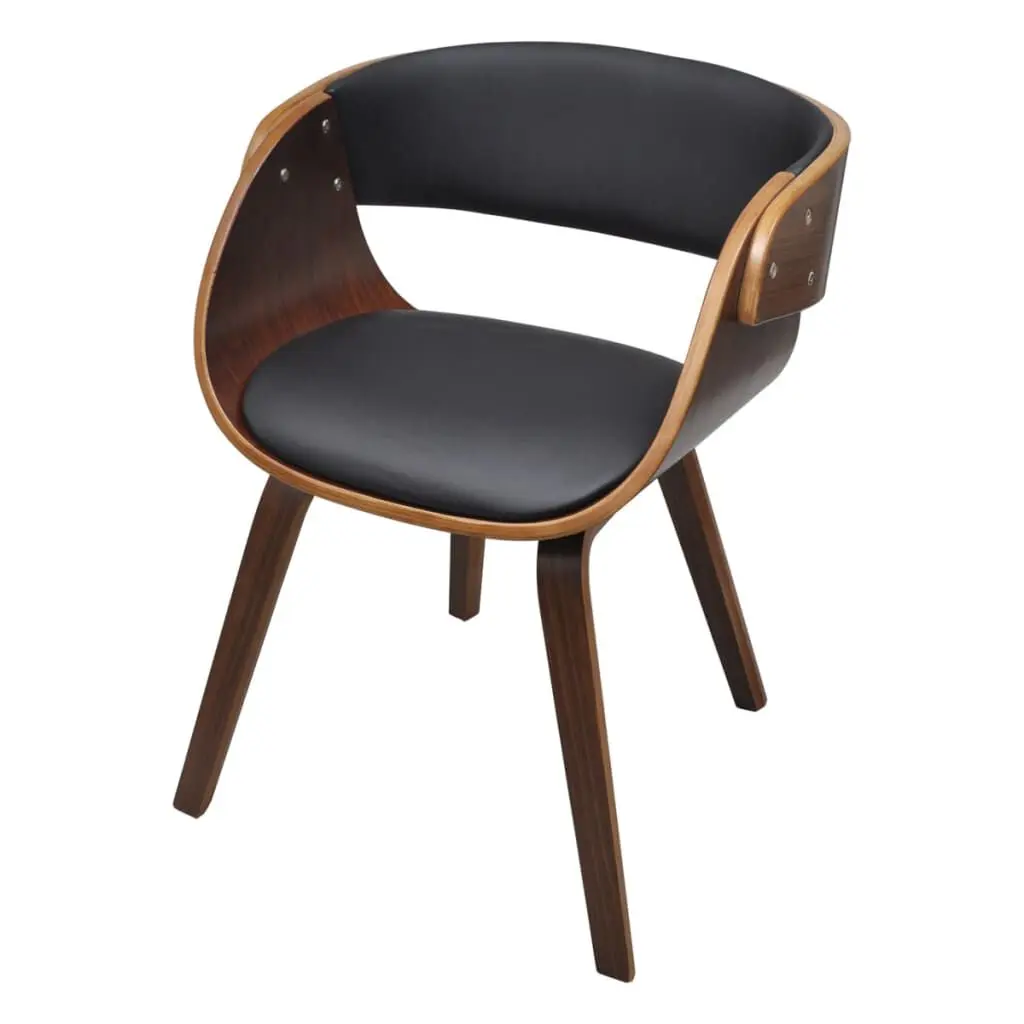 Dining Chair Bent Wood and Faux Leather Modern Kitchen Seating