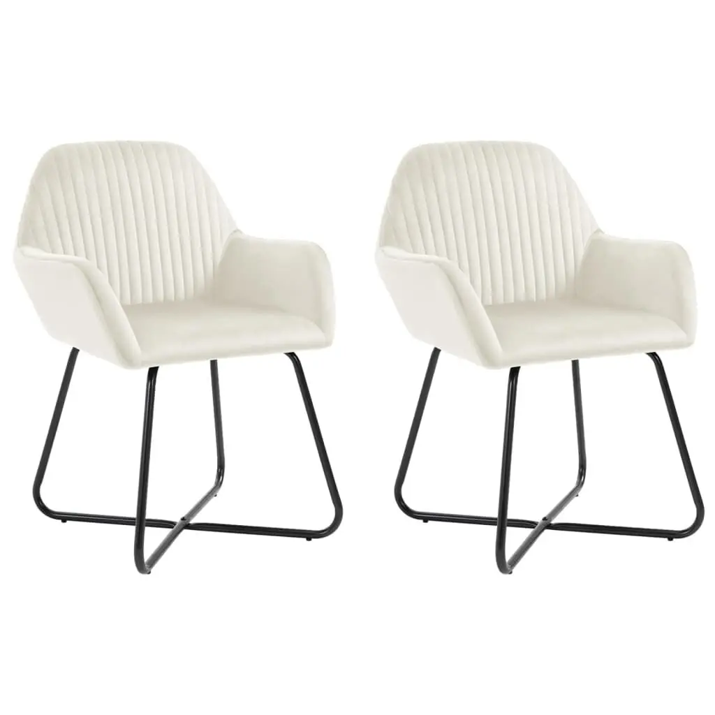 Dining Chairs 2 Pack Cream Velvet Upholstered Kitchen Seating