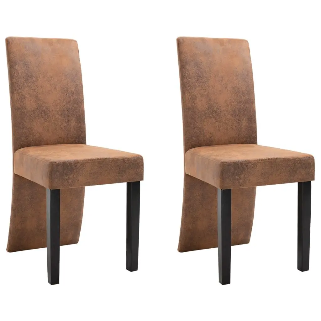 Dining Chairs 2 pcs Brown Faux Suede Leather Kitchen Seating Set