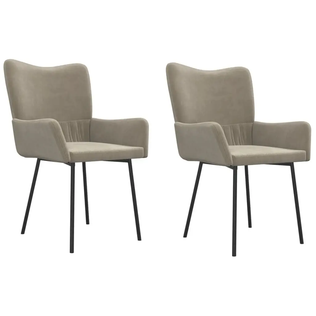 Dining Chairs Set 2 Light Gray Velvet Upholstered