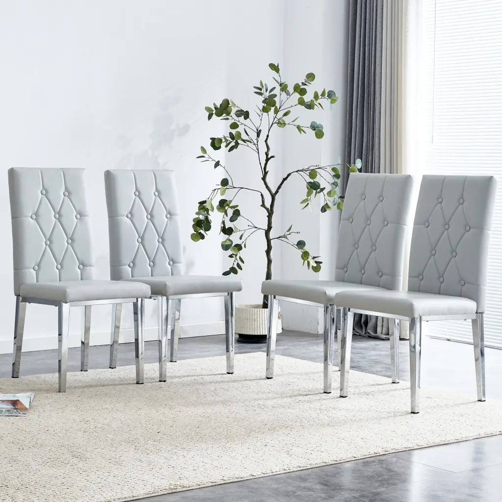 4 Piece Dining Chair Set Modern Style Kitchen Upholstered High Back Metal Frame droom w-1151