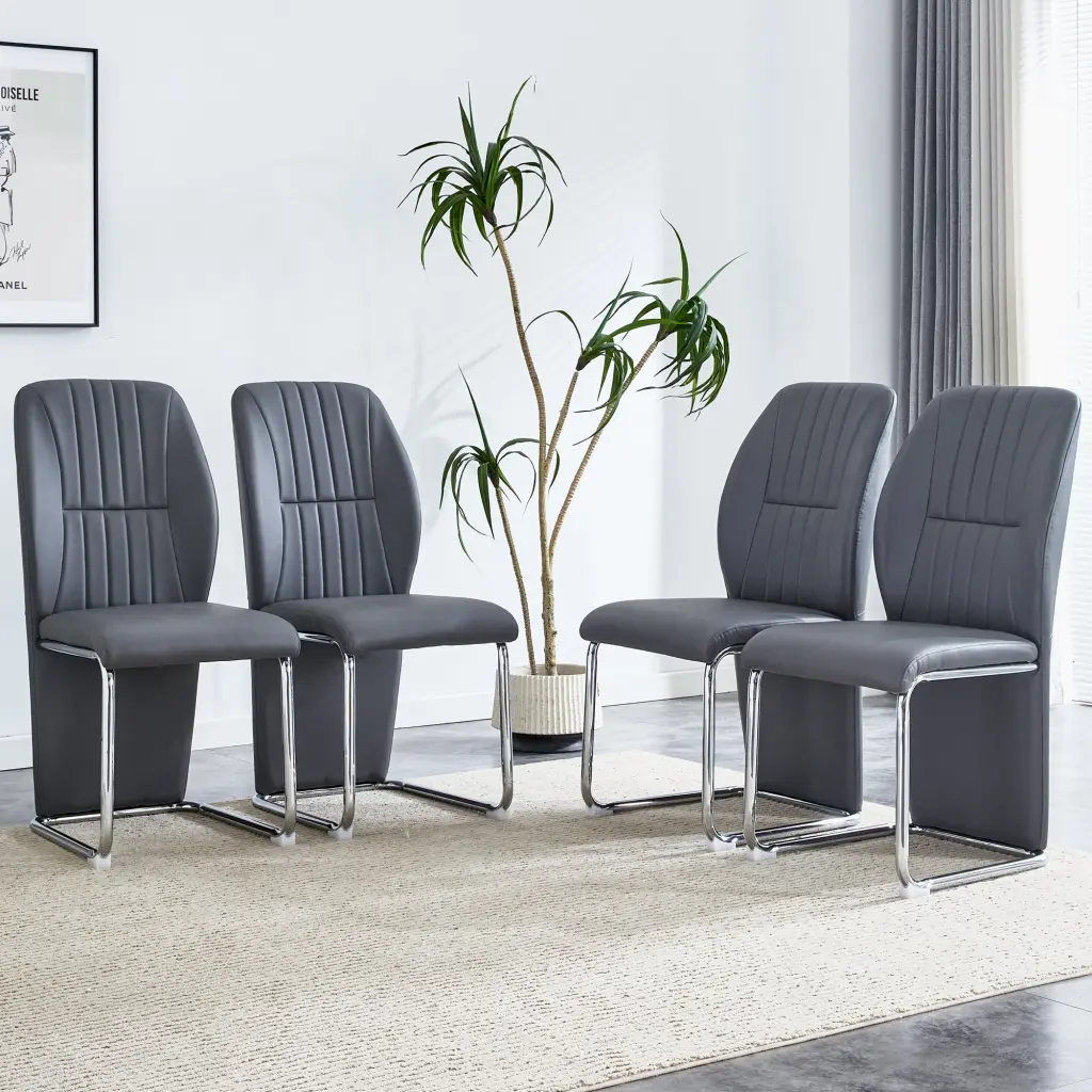 Set 4 Gray Dining Chairs PU Material Patterned Design droom w-1151