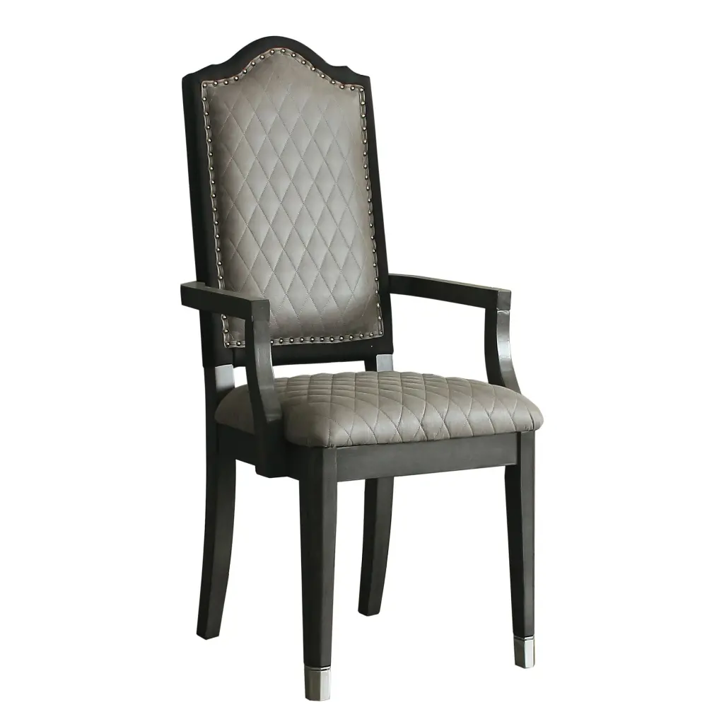 Two Tone Grey and Charcoal Upholstered Back Arm Chairs Set 2 Dining Room furniture max
