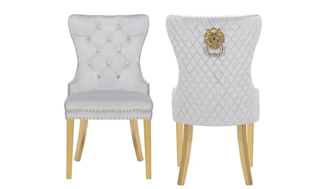 Simba Gold 2 Piece Dining Chair Light Gray Velvet Finish galaxy home furnishings
