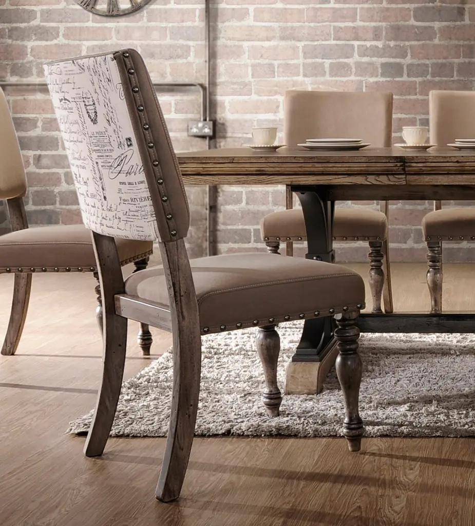 Birmingham Script Printed Driftwood Finish Dining Chair Nail Head Accent hz