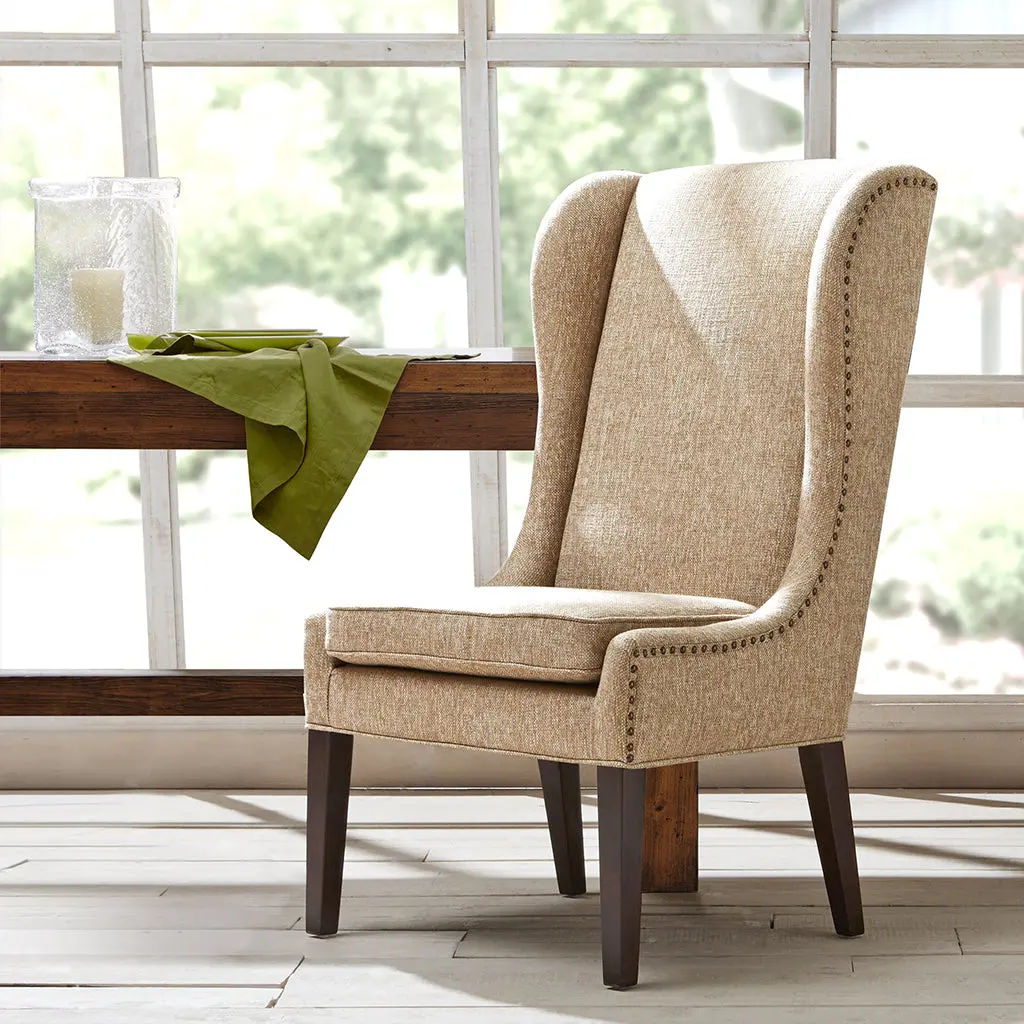 Captains Dining Chair Beige Polyester Upholstered Elegant Kitchen Seating jla