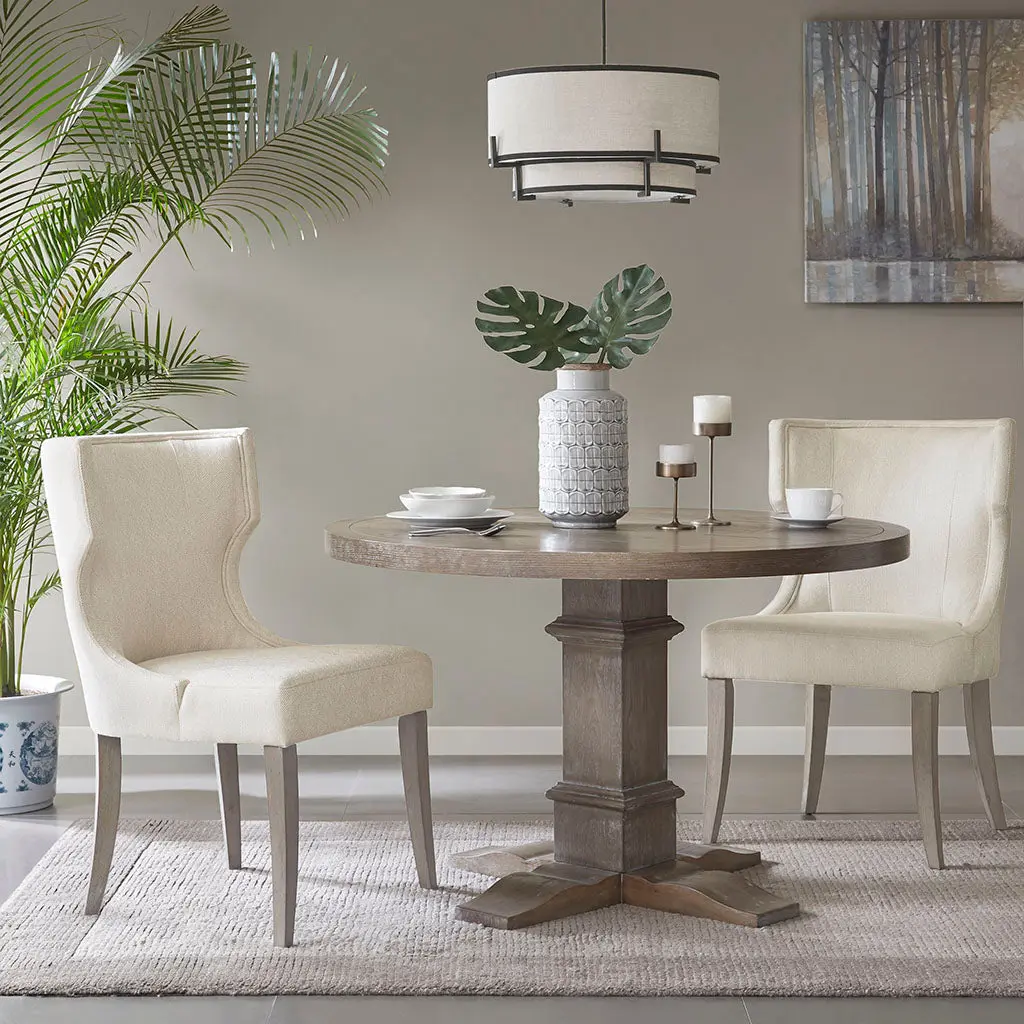 Upholstered Wingback Dining Chair Cream Polyester jla