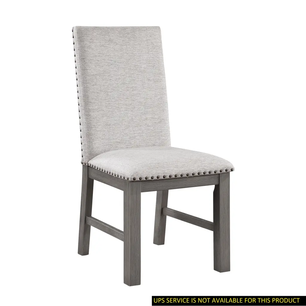2 Piece Beige Upholstered Dining Chairs Gray Trim kanepe