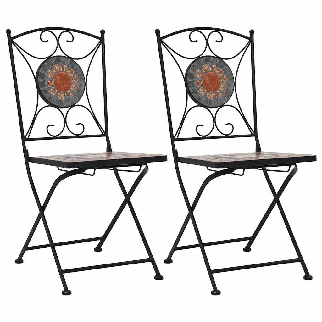 Mosaic Bistro Chairs 2 pcs Orange and Gray Outdoor Dining Chairs
