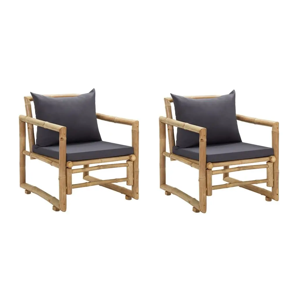 2 Pack Bamboo Patio Chairs Cushions Outdoor Dining