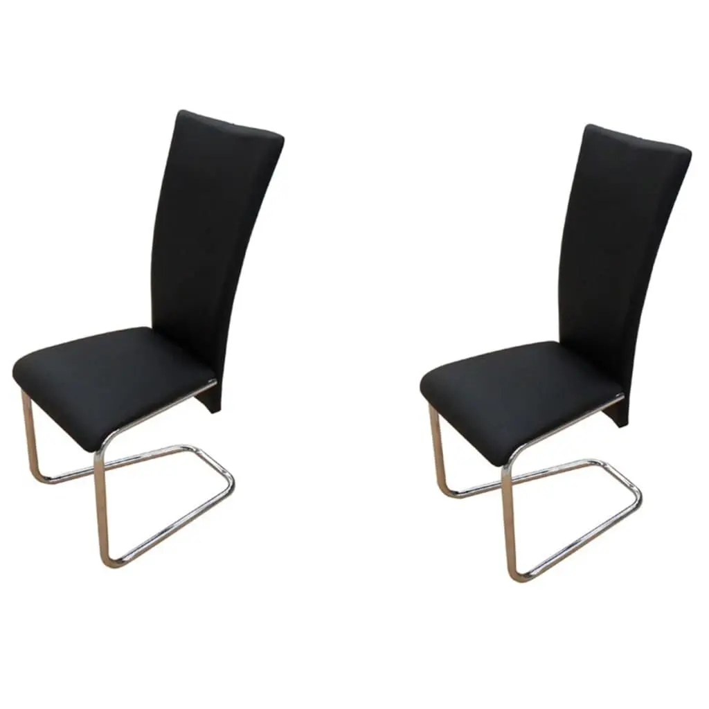 2 Pack Black Faux Leather Dining Chairs Modern Kitchen Seating