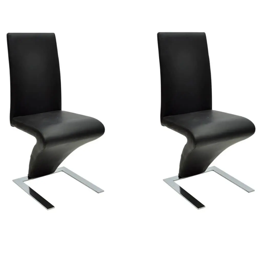 2 Pack Black Faux Leather Dining Chairs Modern Kitchen Seating