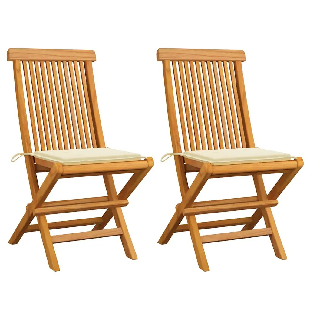 Patio Chairs Cream Cushions 2 Piece Set Solid Teak Wood Outdoor Seating