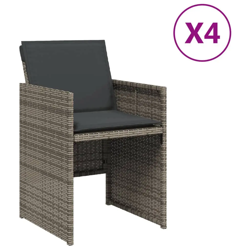 Patio Chairs Cushions 4 pcs Gray Poly Rattan Outdoor Dining Chairs