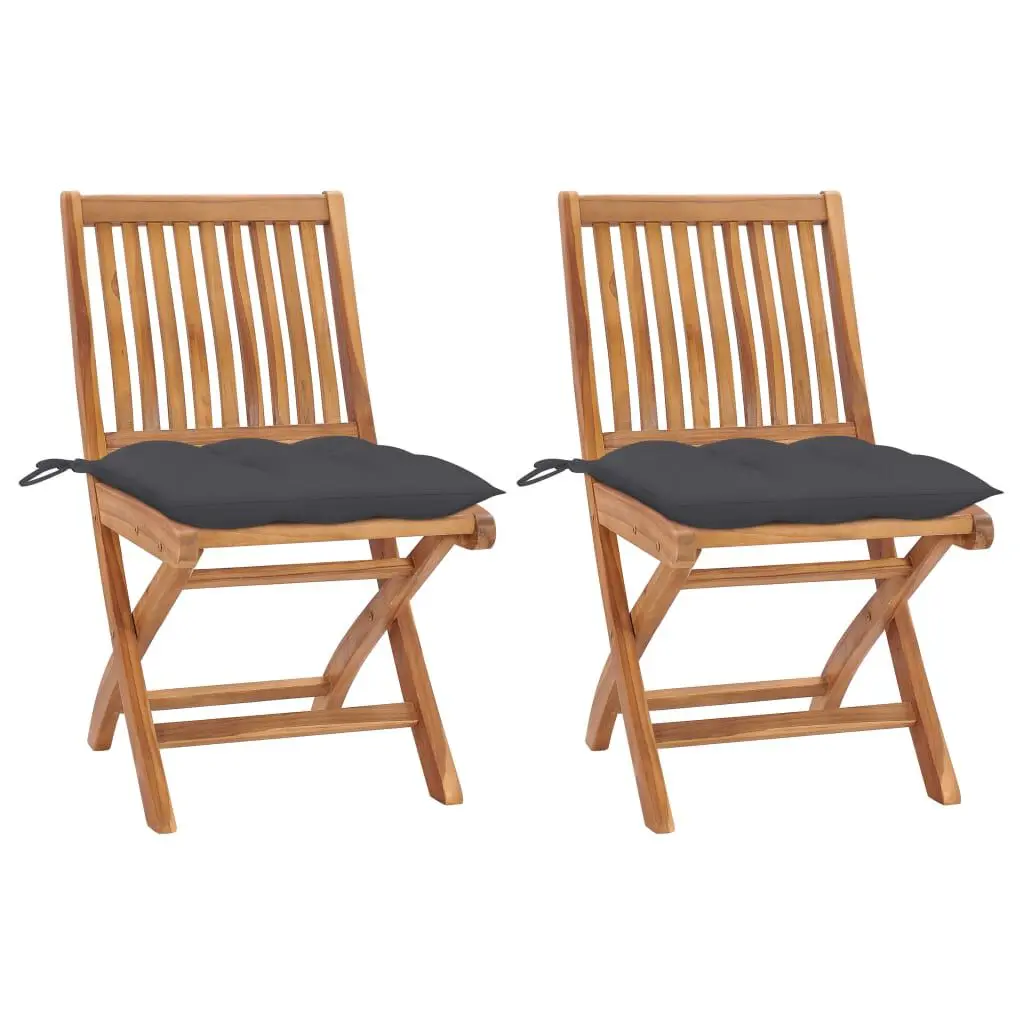 Patio Chairs 2 pcs Anthracite Cushions Solid Teak Wood Outdoor Furniture
