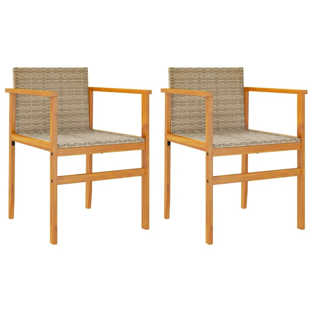 Patio Chairs 2 pcs Beige Poly Rattan and Solid Wood Outdoor Dining Chairs