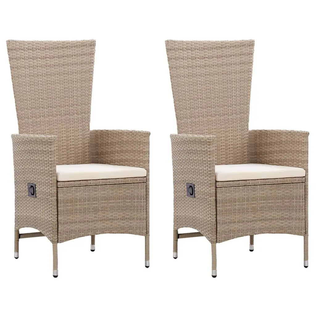 Patio Chairs 2 pcs Cushions Poly Rattan Beige Outdoor Seating