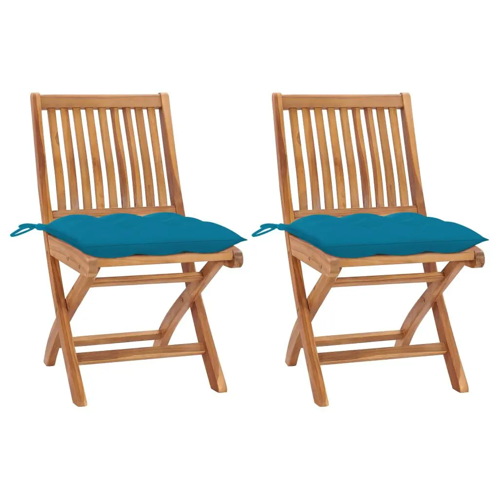 Patio Chairs 2 pcs Light Blue Cushions Solid Teak Wood Outdoor Furniture