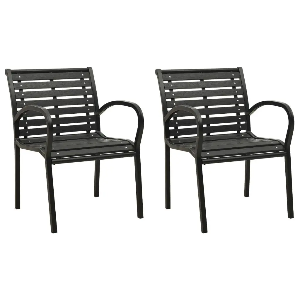 Patio Chairs 2 pcs Steel and WPC Black Modern Outdoor Dining Chairs