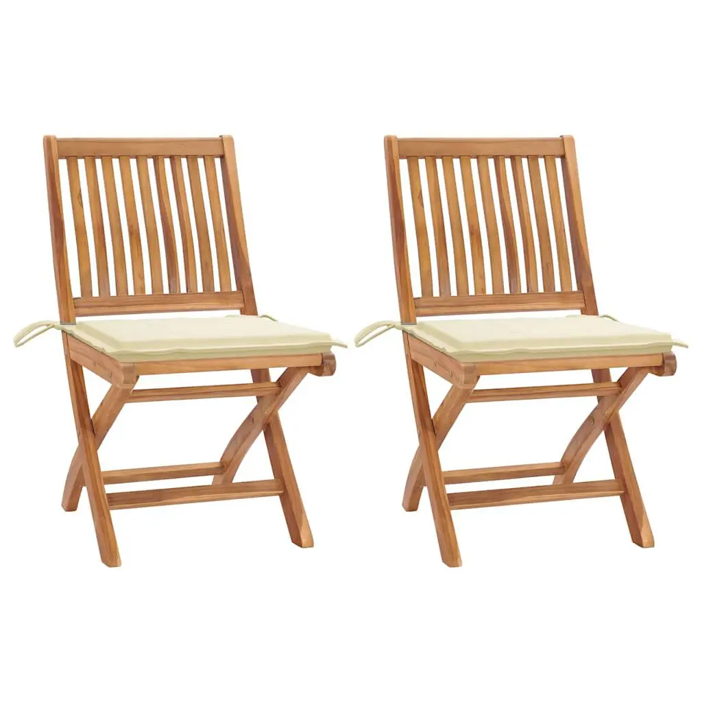 Patio Chairs 2 Pieces Cream Cushions Solid Teak Wood Outdoor Seating