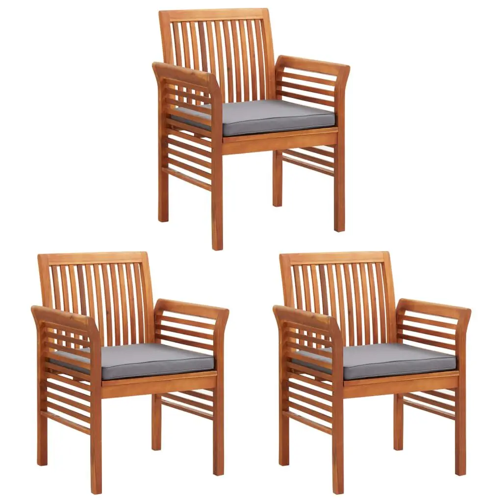 Patio Dining Chairs Cushions 3 pcs Solid Acacia Wood Outdoor Chairs